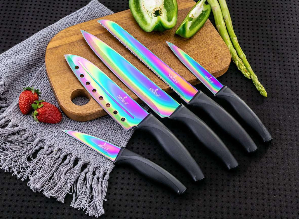 Kitchen Knife Set Kit | Black Handle, Black Magnetic Rack & Sharpener